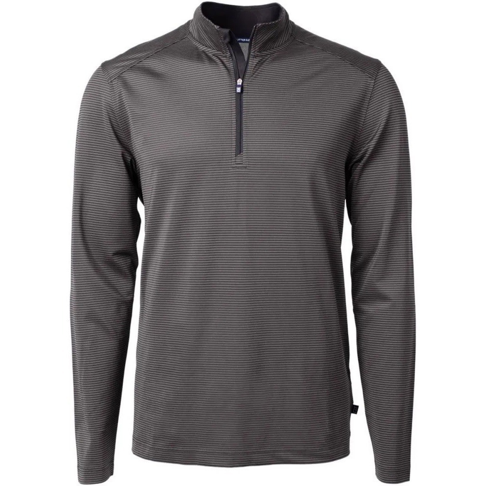 Cutter & Buck Virtue Eco Pique Micro Stripe Mens Qt Zip Size Large Gray/Black